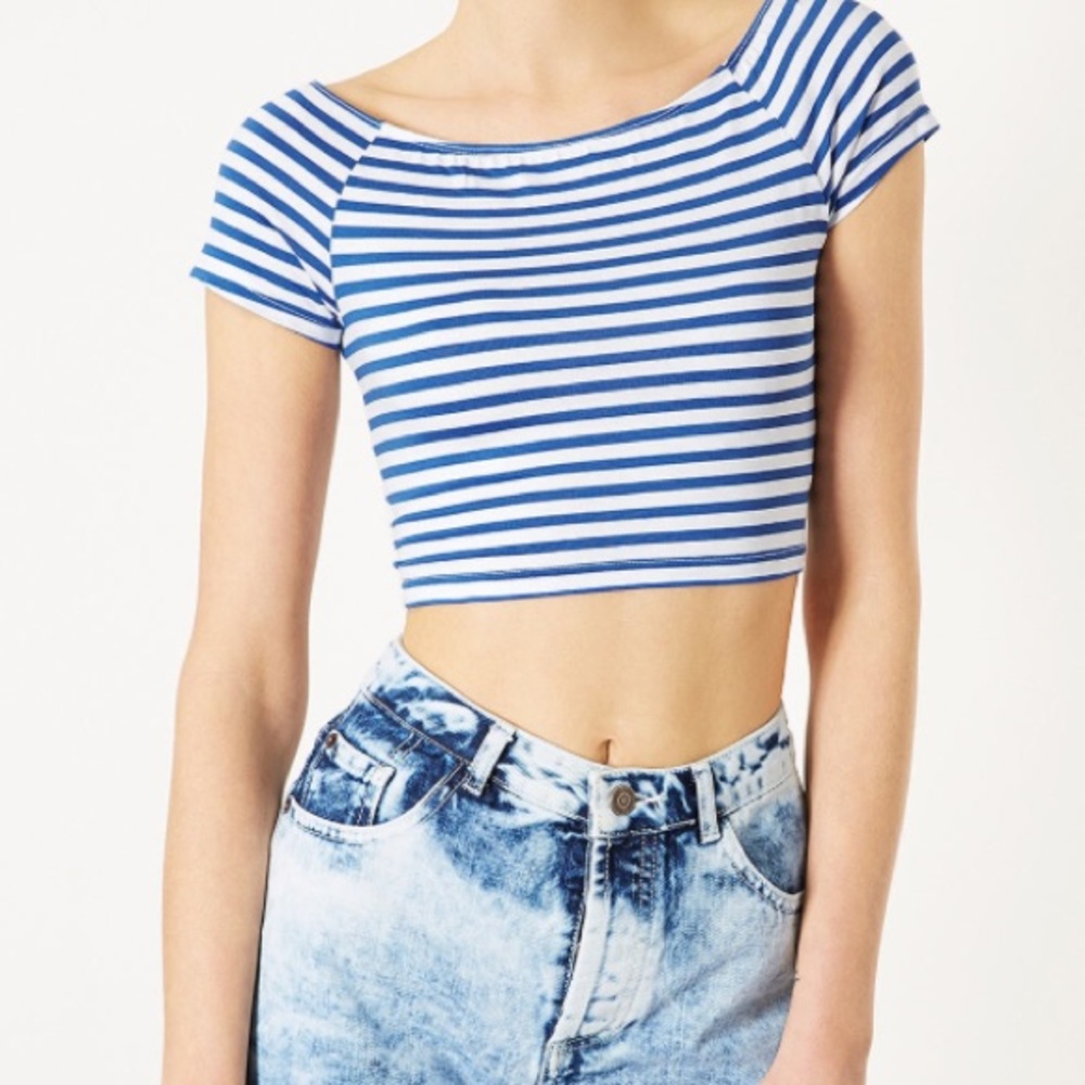 Blue & white striped crop top